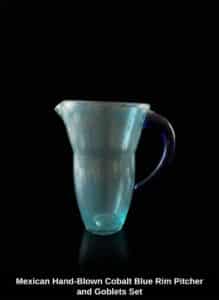 Mexican-Hand-Blown-Cobalt-Blue-Rim-Pitcher-and-Goblets-Set-second-image