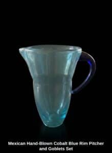 Mexican-Hand-Blown-Cobalt-Blue-Rim-Pitcher-and-Goblets-Set-third-image