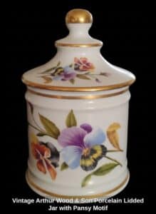 Vintage-Arthur-Wood-Son-Porcelain-Lidded-Jar-with-Pansy-Motif