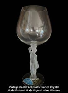 Vintage-Castle-Art-Glass-France-Crystal-Nude-Frosted-Nude-Figural-Wine-Glasses-second-image