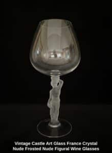Vintage-Castle-Art-Glass-France-Crystal-Nude-Frosted-Nude-Figural-Wine-Glasses-third-image