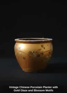 Vintage-Chinese-Porcelain-Planter-with-Gold-Glaze-and-Blossom-Motifs