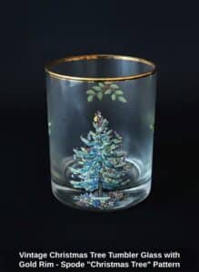 Vintage-Christmas-Tree-Tumbler-Glass-with-Gold-Rim-Spode-Christmas-Tree-Pattern