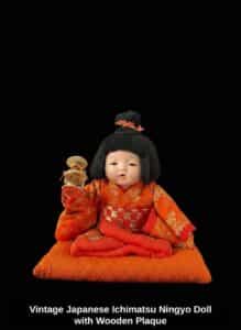 Vintage-Japanese-Ichimatsu-Ningyo-Doll-with-Wooden-Plaque-third-image