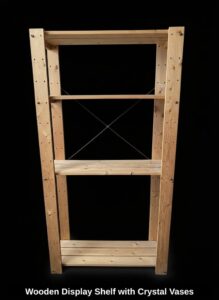 Wooden-Display-Shelf-with-Crystal-Vases