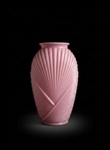 Anchor-Hocking-Pink-Art-Deco-Ribbed-Glass-Vase