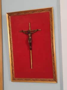 Framed-Bronze-Corpus-Crucifix-on-Red-Velvet