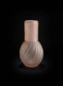 Frosted-Pink-Glass-Swirl-Carafe-and-Dish-Set