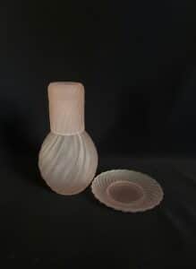 Frosted-Pink-Glass-Swirl-Carafe-and-Dish-Set-third-image