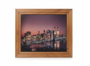New-York-City-Skyline-with-Twin-Towers-and-Brooklyn-Bridge-at-Dusk-Framed-Print