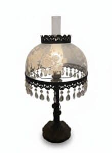 Victorian-Style-Floral-Etched-Glass-Hurricane-Lamp-with-Crystal-Prisms-second-image
