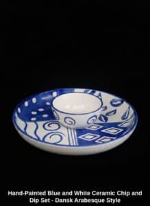 Hand-Painted-Blue-and-White-Ceramic-Chip-and-Dip-Set-Dansk-Arabesque-Style