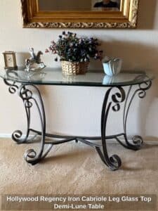 Hollywood-Regency-Iron-Cabriole-Leg-Glass-Top-Demi-Lune-Table