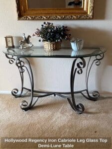 Hollywood-Regency-Iron-Cabriole-Leg-Glass-Top-Demi-Lune-Table-second-image