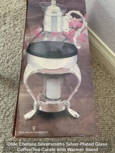 Olde-Chelsea-Silversmiths-Silver-Plated-Glass-Coffee-or-Tea-Carafe-with-Warmer-Stand-second-image