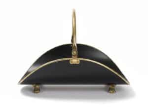 Vintage-Black-Metal-and-Brass-Log-Holder-with-Claw-Feet