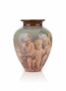 Vintage-Enesco-Cherub-Motif-Iridescent-Ceramic-Vase-second-image
