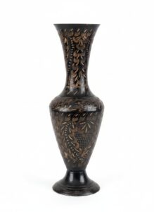 Vintage-Hand-Etched-Black-Brass-Vase-with-Floral-Motifs