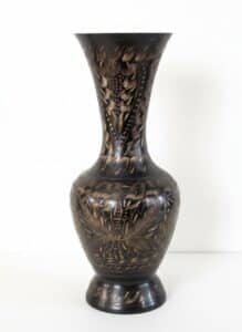 Vintage-Hand-Etched-Black-Brass-Vase-with-Floral-Motifs-fourth-image