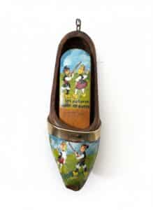 Vintage-Hand-Painted-Wooden-Clog-Shoe-Brush-with-Regional-Folk-Art
