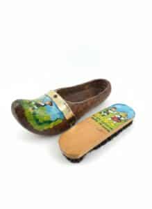Vintage-Hand-Painted-Wooden-Clog-Shoe-Brush-with-Regional-Folk-Art-second-image