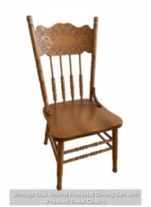 Vintage-Oak-Round-Pedestal-Dining-Set-with-Pressed-Back-Chairs-second-image