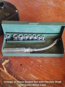 Vintage-Piece-Socket-Set-with-Flexible-Shaft-and-Green-Metal-Case