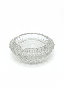 Vintage-Pressed-Glass-Ashtray-with-Sunburst-and-Scalloped-Rim-second-image