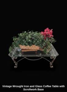 Vintage-Wrought-Iron-and-Glass-Coffee-Table-with-Scrollwork-Base