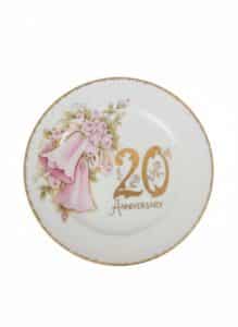 Vintage-th-Anniversary-Porcelain-Plate-with-Pink-Roses-and-Bells