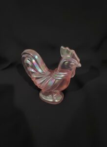 Fenton-Art-Glass-Pink-Iridescent-Rooster-Figurine