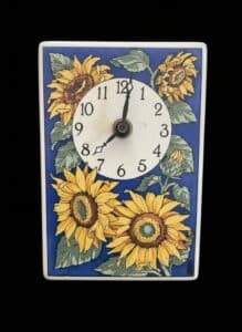 Hand-Painted-Italian-Ceramic-Sunflower-Mantel-Clock