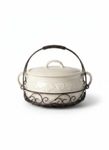 Home-Garden-Party-Veranda-Stoneware-Bean-Pot-with-Metal-Stand