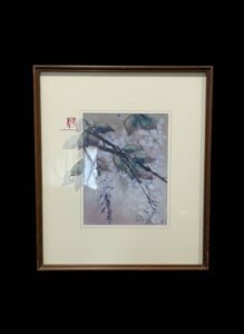 J.-Cheng-Signed-Watercolor-Print-White-Bird-on-Wisteria-Branch-second-image