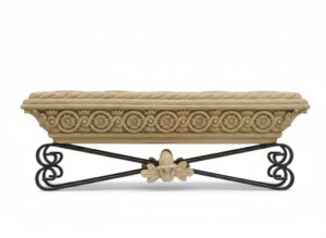 Neoclassical-Style-Cast-Stone-Candle-Holder-on-Scrollwork-Iron-Stand
