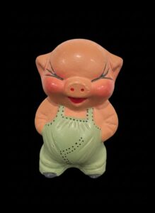 Vintage-Ceramic-Piggy-Bank-in-Green-Overalls