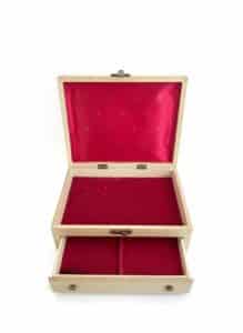 Vintage-Cream-Faux-Leather-Jewelry-Box-with-Drawer-and-Red-Velvet-Lining-second-image