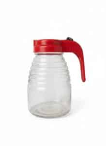 Vintage-Federal-Tool-Corp.-Glass-Syrup-Dispenser-with-Red-Lid