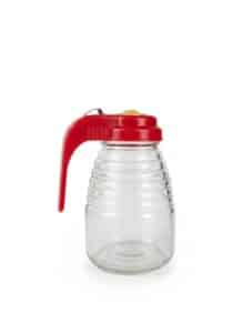 Vintage-Federal-Tool-Corp.-Glass-Syrup-Dispenser-with-Red-Lid-third-image