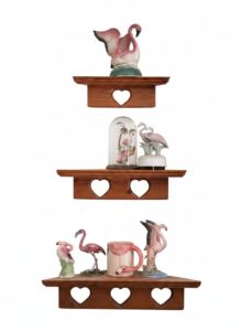 Vintage-Flamingo-Figurine-Collection-with-Heart-Cutout-Corner-Shelves