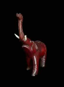Vintage-Hand-Carved-Red-Wood-Elephant-Figurine-with-Inlaid-Tusks