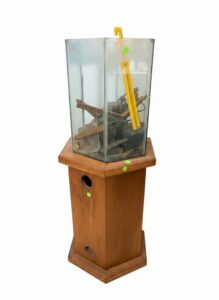 Vintage-Hexagonal-Glass-Aquarium-with-Wooden-Pedestal-Stand