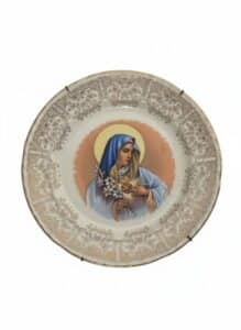 Vintage-Immaculate-Heart-of-Mary-Decorative-Plate-with-K-Gold-Rim