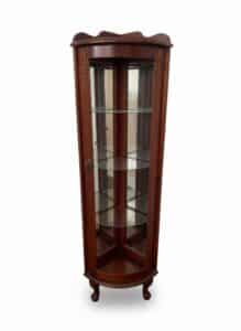 Vintage-Lighted-Corner-Curio-Cabinet-with-Mirrored-Back-and-Carved-Details