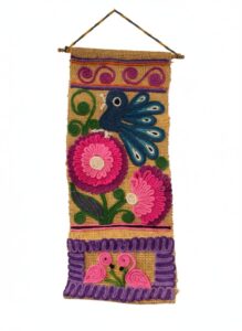 Vintage-Mexican-Yarn-Art-Wall-Hanging-with-Peacock-and-Flamingos