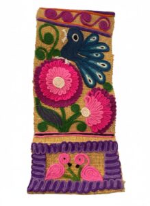 Vintage-Mexican-Yarn-Art-Wall-Hanging-with-Peacock-and-Flamingos-second-image