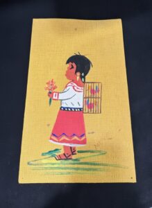 Vintage-Mid-Century-Mexican-Folk-Art-Painting-on-Burlap