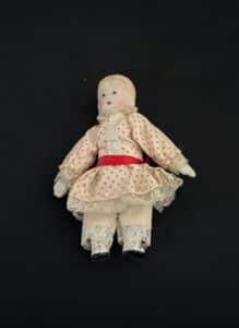 Vintage-Russ-Berrie-Porcelain-Doll-in-Polka-Dot-Dress