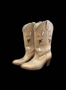 Vintage-s-Acme-Light-Brown-Heeled-Cowboy-Boots-Size-or-M-Womens-with-Inlay