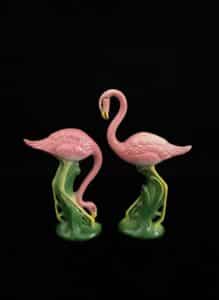 Vtg-MCM-Ceramic-Pink-Flamingo-Figurines-California-Pottery-s-Art-Deco